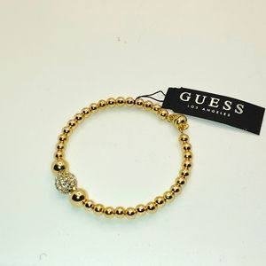 Guess Gold Plated Beaded Bracelet Cubic Zirconium Magnetic Clasp